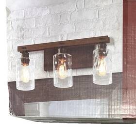 1055721 Litex Lodge Collection Ozark 3 Light Bronze Vanity Bar Walnut Glass E3