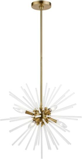 48824-01 Live X Livex Uptown 6 Light Pendant Chandelier Antique Bs/acid Etched Rods -
