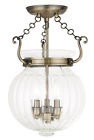 50504-01 Livex Flush Fixture Ceiling Brass Antique 3 Light Everett Lighting Semi