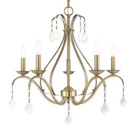40845-01 Livex Lighting 40845 Caterina 5 Light 24 Inch W Crystal Candle Style - Antique Brass