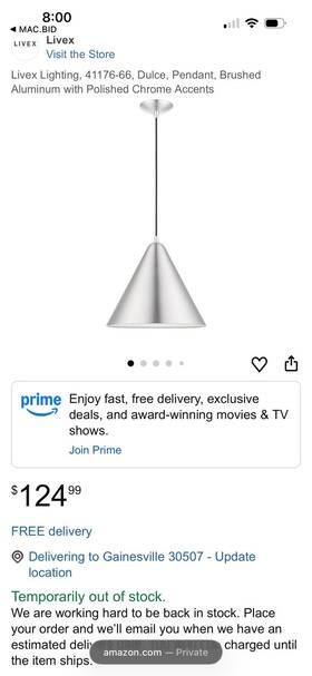 41176-66 Livex Lighting Dulce Pendant Brushed Aluminum With Polished Chrome