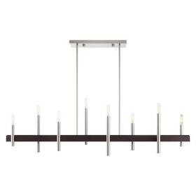 49338-91 Livex Lighting 8 Light Brushed Nickel Linear Chandelier Bronze Accents
