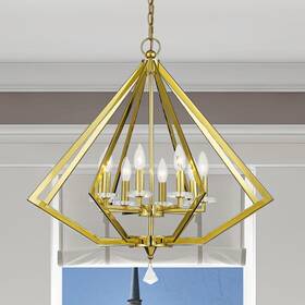 50668-02 Livex Lighting Diamond Chandelier 8 Light Polished Brass 28 Inch New