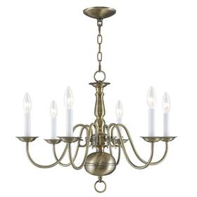 Livex Lighting 847284001619 Williamsburgh 6 Light Antique Brass Yellow