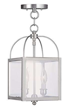 4041-91 Livex Lighting 847284004290 Milford 2-light Convertible Hanging Lantern/ceiling Mount Brushed Ni