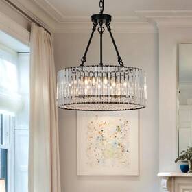 81010000061198 Llhzsy 19.7 Inch 5-light Modern Black Drum Pendant Chandelier With Crystal Accents