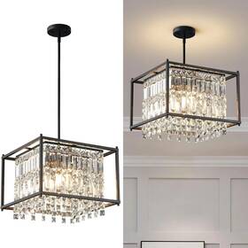 Jp-003-bs Lmqnine 4-light Square Chandelier In Black With Classy Crystal New