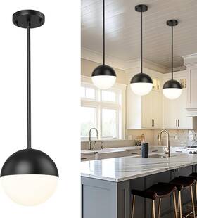 Xb-p1211-mbk Lms 8 Inch Black Modern Globe Pendant Light Frosted Glass Fixture 1623e