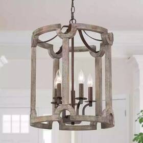 2umfnzhd13699n7 Lnc Rustic Farmhouse 5-light Bronze Weathered Real Wood Drum Chandelier New