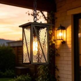 Lnc 313042981900 Modern 12.5 Inch 1-light Black Outdoor Pendant Light With Clear Water Glass Shade