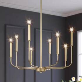 Lnc 313102780788 Modern Gold Candlestick Island Chandelier Transitional 8-light Pale Brass Pendan