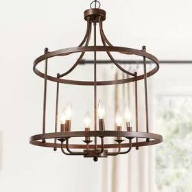 Lnc 313106530570 Farmhouse Drum Chandelier 6-light Rusty Bronze Cage Classic For Foyer
