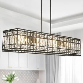 Lnc 615272593107 Modern 4-light Black Crystal Chandelier Kitchen Island