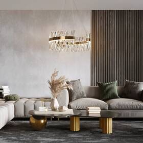Lnc 615272593374 Modern 2-light Led Crystal Chandelier Gold Luxury Drum Light