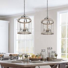 H22.5 Lnc 630128004217 Modern Farmhouse 4-light Wood Chandelier Cage Pendant Lights D16 Inch X
