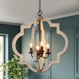 D21.5 Lnc 630128005092 Farmhouse 4-light Wood Lantern Chandelier Rustic Kitchen White Inch X H24