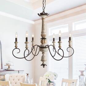 Lnc 679628368672 Farmhouse 6-light Wood Chandelier French Country Light For 31 Inch D X 28 H