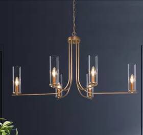 6f6najhd13808z7 Lnc 6-light Modern Gold Chandelier Clear Glass Shades 36in
