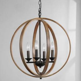 Lnc 708747309478 Farmhouse 4-light Foyer Pendant Lights Faux Wood Globe Grain W 20 Inch X H