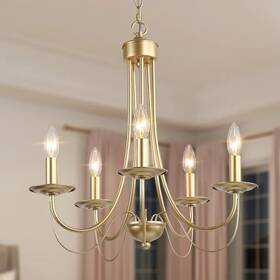 H23.5 Lnc 708747324402 Mid-century Modern 5-light Gold Candle Chandelier For Dining W18.5 Inch X