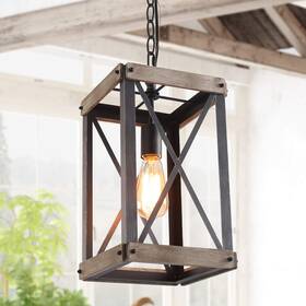 Lnc 708747341843 Farmhouse Pendant Lighting Fixture Rustic Wood Cage Chandelier For Kitchen Is
