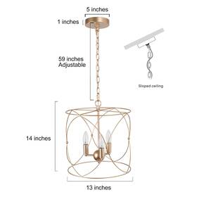 Lnc 723803774663 Cionar Modern Glam 3-light Chandelier Gold Cage For Kitchen Matte D13 Inch X H
