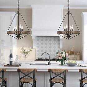 Lnc 723803784990 Modern Farmhouse 4-light Lantern Chandelier Cage Pendant For Black W 16 Inch X H 20