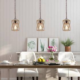Lnc 739406520446 Woodly Modern Farmhouse 1-light Cylinder Wood Island Pendant Brown 6.5 Inch D X 10