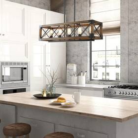 L31.5 Lnc 811159035412 Farmhouse 5-light Rectangle Wood Chandelier Kitchen Island Inch Xw10 Xh10
