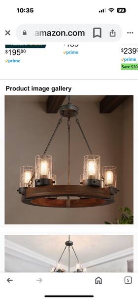 A02992 Lnc Wagon Wheel Chandelier 6-light Farmhouse Wood And Seeded Glass Shade