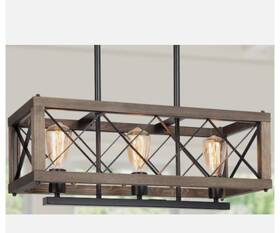 A03956 Lnc Wood 3-light Black Chandelier Rectangle Cage