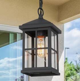 A04373 Lnc 10.5 Inch 1-light Black Modern Outdoor Pendant Light Porch Hanging Lantern