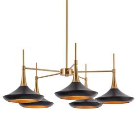 A04985c5 Lnc Jolyves 5-light Black And Brass Chandelier Modern Metallic Finish