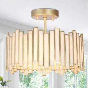 Lnc Ejnqvehd14175r7 Modern 12.5-in 3-light Gold Drum Semi-flush Mount White Stained Glass Shade