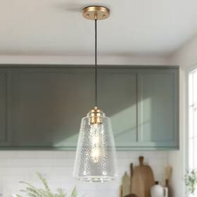 Lam6vnz5334q9c Lnc A05334 1-light Satin Gold Hanging Pendant Light With Hammered Glass Shade