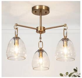 Leveybf970co8c Lnc Modern 19.3 Inch 3-light Plated Brass Semi-flush Mount With Bell Glass Shades