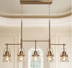 Lff6jfy54h5f8c Lnc Mid-century Modern 38 Inch 5-light Chandelier With Plated Brass Finish