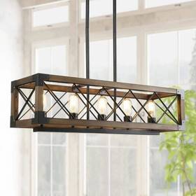 Ll7nb3hl13529aq Lnc Colorado 5-light Black Modern Farmhouse Rectangular Dining Room Chandelier