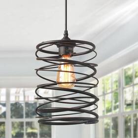 Llaau2hl13291mi Lnc 1-light Industrial Farmhouse Bronze Pendant Geometric Lantern Cage Drum Island