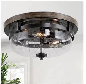 Llb7rrhl13680ue Lnc 13.5 Inch 3-light Rough Black/dark Gray Drum Semi-flush Mount Light