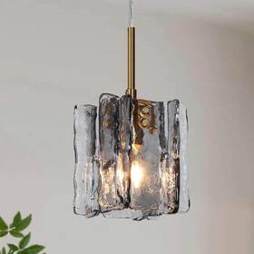 Lm3m3yb987pb8c Lnc Pendant 1-light Dimmable Textured Glass Square Matte Black Plating Brass