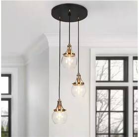 Lmbzejn88p3m8c Lnc Orbline Transitional 3-light Black And Brass Chandelier With Clear Globe Glass