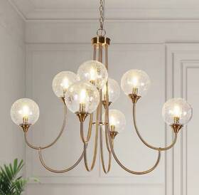 Lri36zq5162i9c Lnc Lunary 36.6 Inch Modern Brass 8-light Chandelier Crackle Glass