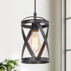 M6bjvahd1395207 Lnc Industrial Brushed Black 1-light Island Pendant Light With Open Drum Cage Modern