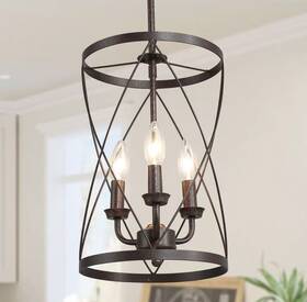 Mnqqmnhd13601i6 Lnc A03601 3-light Cage Candlestick Chandelier Hanging Pendant Light In Bronze