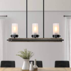 Qebmufhd13552q6 Lnc Farmhouse 3-light Black Wood Chandelier Wit Frosted Glass Shades For Kitchen