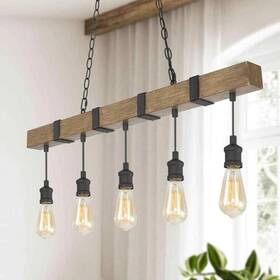 Ufjzm2hd13765a7 Lnc A03765 Farmhouse 5-light 35.5 Inch Brown Linear Chandelier With Faux Wood
