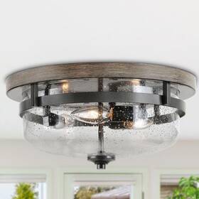 Zfiv63hd13680e7 Lnc 13.5 Inch 3-light Bronze Flush Mount Ceiling Light With Drum Clear Seeded And