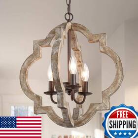 Log Barn B0dc631qht Farmhouse Chandelier 3 Lights Rustic Handmade Wood Orb Chandeliers