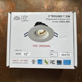 Lrg3-40k-wh Lotus Lrg3-40k 3 Inch 7.5w Round Regressed Gimbal Led 15 Degrees 4000k